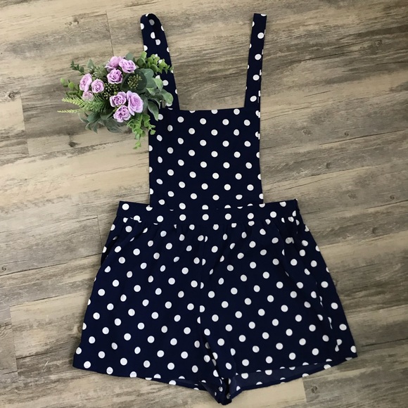 Forever 21 Denim - Forever 21 Polkadot Short Overalls